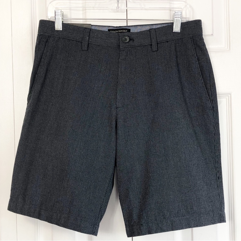 NWT Banana Republic Blue Check Print Slim Aiden 10" Chino Shorts 30